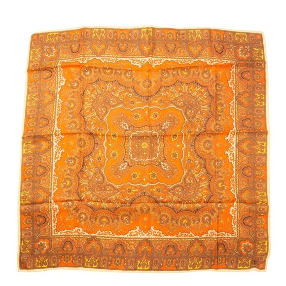 Vintage Paisley Pattern Orange & Brown Square Scarf - Picture 1 of 1